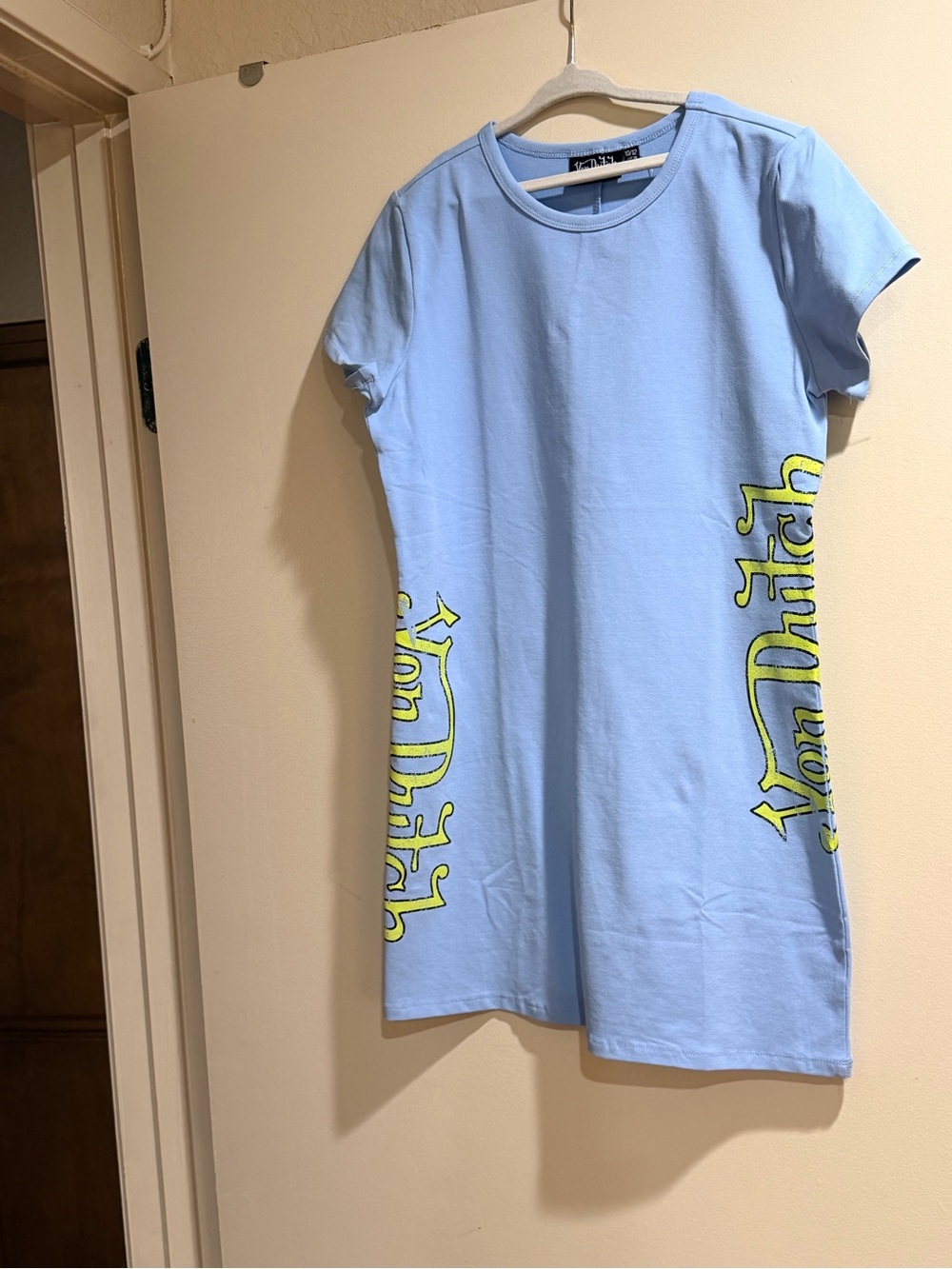 Von Dutch Light Blue Tee with Yellow Logo Tag